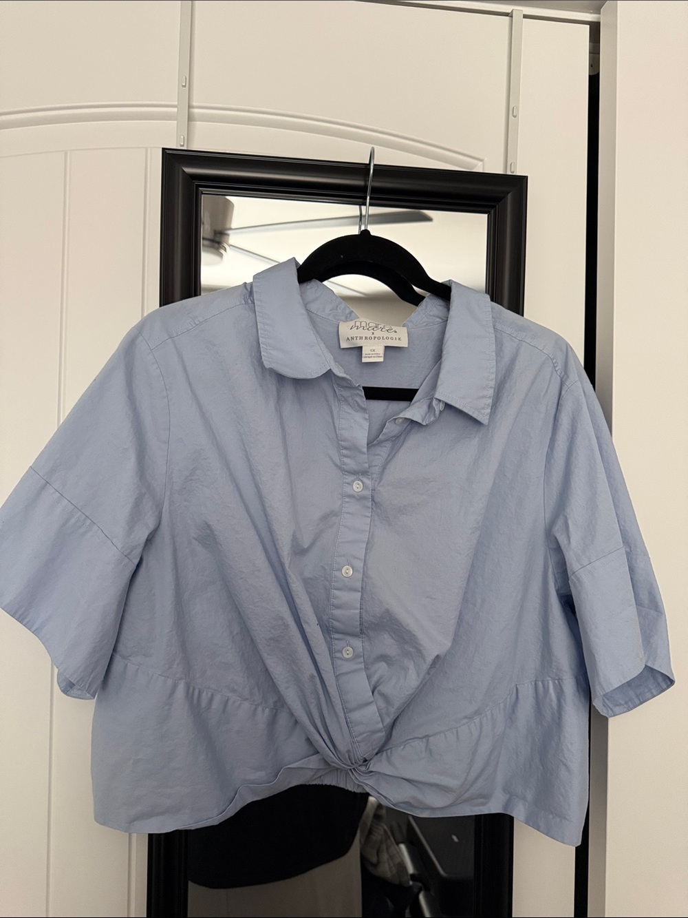 Anthropologie Pale Blue Cotton Button-Up Crop Top